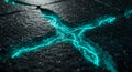 Glowing teal energy flows through cracked dark rock Royalty Free Stock Photo
