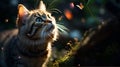 macro shot of a cat and a butterfly