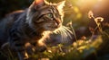 macro shot of a cat and a butterfly