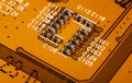 Macro shot of Circuit board with resistors microchips and electronic components. Computer hardware technology. Integrated communic Royalty Free Stock Photo