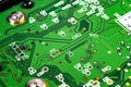 Macro shot of Circuit board with resistors microchips and electronic components. Computer hardware technology. Integrated communic Royalty Free Stock Photo