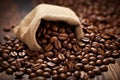 macro shot of coffee beans in a burlap sack Royalty Free Stock Photo