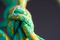 Macro shot of a colorful rope knot