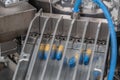 Macro Shot of colour Pills and Capsules During Production and Packing Process on Modern Pharmaceutical Factory. Tablet and Capsule Royalty Free Stock Photo