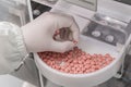 Macro Shot of colour Pills and Capsules During Production and Packing Process on Modern Pharmaceutical Factory. Tablet and Capsule Royalty Free Stock Photo