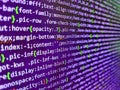 Macro shot of the command line on the monitor of the office computer. Close up of random computer code comprised of numbers and Royalty Free Stock Photo