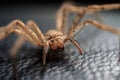 Macro shot of a common jumping spider on a black leather surface Royalty Free Stock Photo