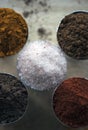 Macro shot of a composition of five spices
