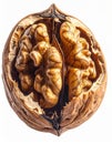 Macro Shot of a Cracked Open Walnut Shell on White Background in Studio Lighting Royalty Free Stock Photo