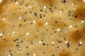 A Macro shot of a cracker with salt and seeds.