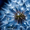 Macro shot of dandelion flower with droplet blue tones Generative AI