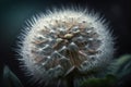 macro shot of dandelion with seeds and its fluffy white feathery leaves