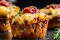 Macro Shot of Delicious and Flavorful Meatloaf Muffins with Crispy Potato Topping