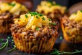 Macro Shot of Delicious and Flavorful Meatloaf Muffins with Crispy Potato Topping