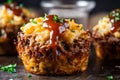 Macro Shot of Delicious and Flavorful Meatloaf Muffins with Crispy Potato Topping