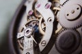 macro shot of details of an old Swiss watch, small gears, springs and clock mechanism close-up Royalty Free Stock Photo