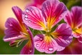 Macro Shot of Dew-Kissed Petals on a Vibrant Geranium - Bathed in the Golden Glow of Morning Light, Delicate Radiance