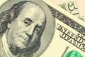 Macro shot of a 100 dollar. Benjamin Franklin Royalty Free Stock Photo