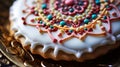 A macro shot of a festive holiday cookie, intricately decorated with Royalty Free Stock Photo