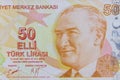 Macro shot of fifty turkish lira banknote Royalty Free Stock Photo