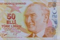 Macro shot of fifty turkish lira banknote Royalty Free Stock Photo