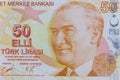 Macro shot of fifty turkish lira banknote Royalty Free Stock Photo