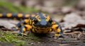 a macro shot of a fire salamander on the forest floor Royalty Free Stock Photo