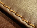 Macro shot of a fragment of a shoe with laces made from thick brown leather