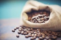 macro shot of fresh coffee beans in a burlap sack Royalty Free Stock Photo