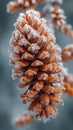 Macro shot of frost on a pine cone Royalty Free Stock Photo