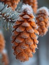 Macro shot of frost on a pine cone Royalty Free Stock Photo