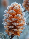 Macro shot of frost on a pine cone Royalty Free Stock Photo