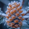 Macro shot of frost on a pine cone Royalty Free Stock Photo