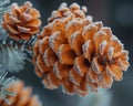 Macro shot of frost on a pine cone Royalty Free Stock Photo