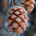 Macro shot of frost on a pine cone Royalty Free Stock Photo