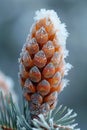 Macro shot of frost on a pine cone Royalty Free Stock Photo