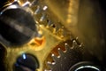 macro shot of the gears of the clock and the mechanism of work