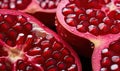 Macro shot of a glistening pomegranate, showcasing its vibrant red hue. Created by AI