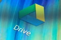 Macro shot of Google Drive mobile application icon on Android phone screen. Google Drive is one of the most popular applications Royalty Free Stock Photo