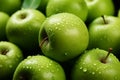 Macro shot Green apple adorned with glistening, revitalizing dew drops