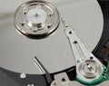 Macro shot of hard drive interior. Selective focus Royalty Free Stock Photo