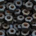 Rusted hexagonal nuts in a pile, industrial close-up Royalty Free Stock Photo