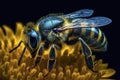 Macro shot of honeybee collecting pollen, created with generative AI Royalty Free Stock Photo