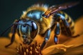Macro shot of honeybee collecting pollen, created with generative AI Royalty Free Stock Photo