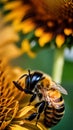 A macro shot of a honeybee on a sunflower illustration Artificial Intelligence artwork generated Royalty Free Stock Photo