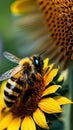 A macro shot of a honeybee on a sunflower illustration Artificial Intelligence artwork generated Royalty Free Stock Photo