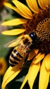 A macro shot of a honeybee on a sunflower illustration Artificial Intelligence artwork generated Royalty Free Stock Photo