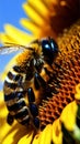 A macro shot of a honeybee on a sunflower illustration Artificial Intelligence artwork generated Royalty Free Stock Photo