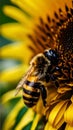 A macro shot of a honeybee on a sunflower illustration Artificial Intelligence artwork generated Royalty Free Stock Photo