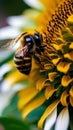 A macro shot of a honeybee on a sunflower illustration Artificial Intelligence artwork generated Royalty Free Stock Photo